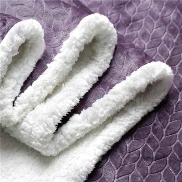 Double-Layer Reversible Luxury Sherpa Blanket, Lavender Purple Throw - Picture 4 of 7